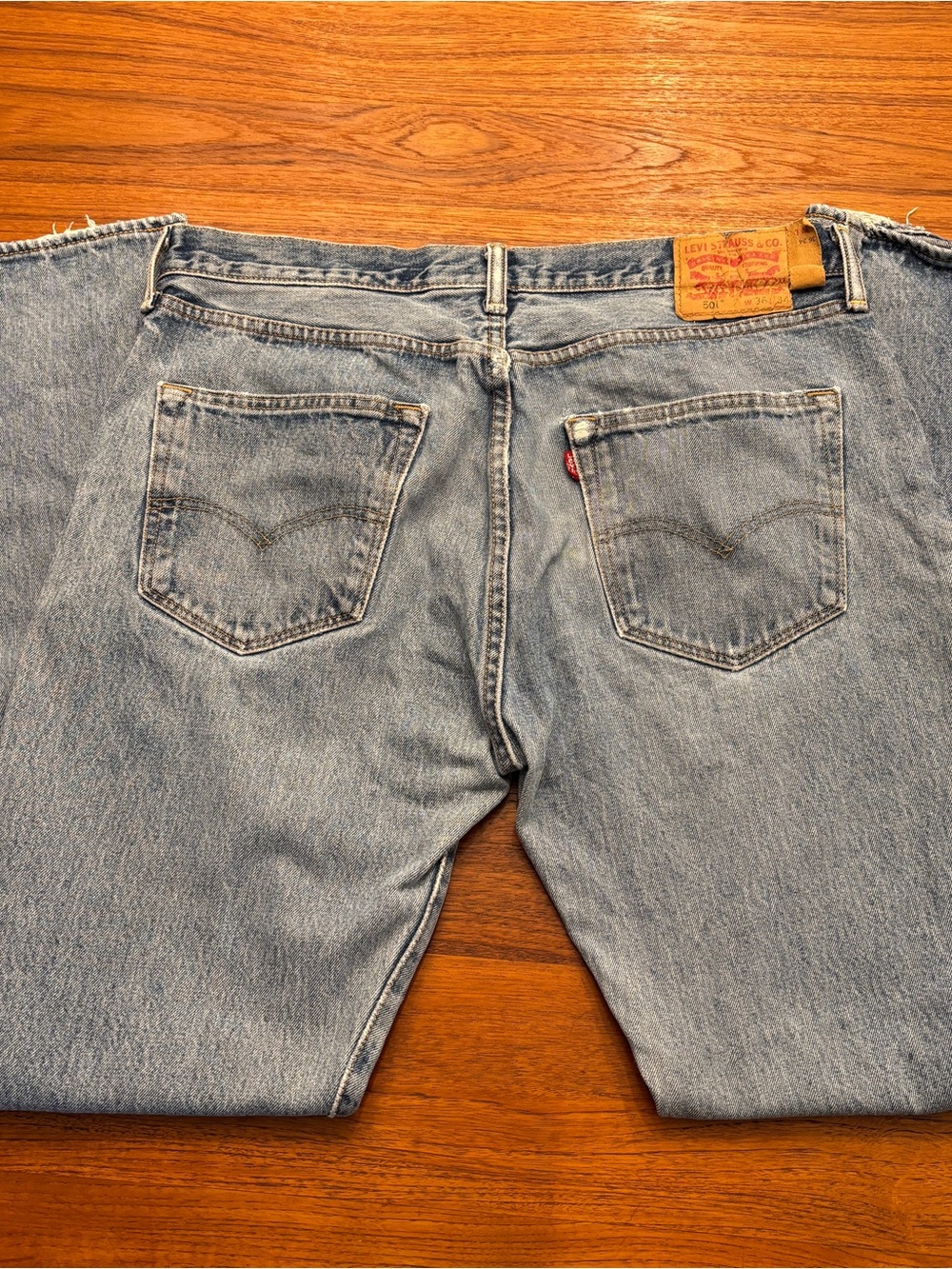Levi's 501 vintage Light wash Blue Relaxed Fit Men's Jeans distressed 36x34
